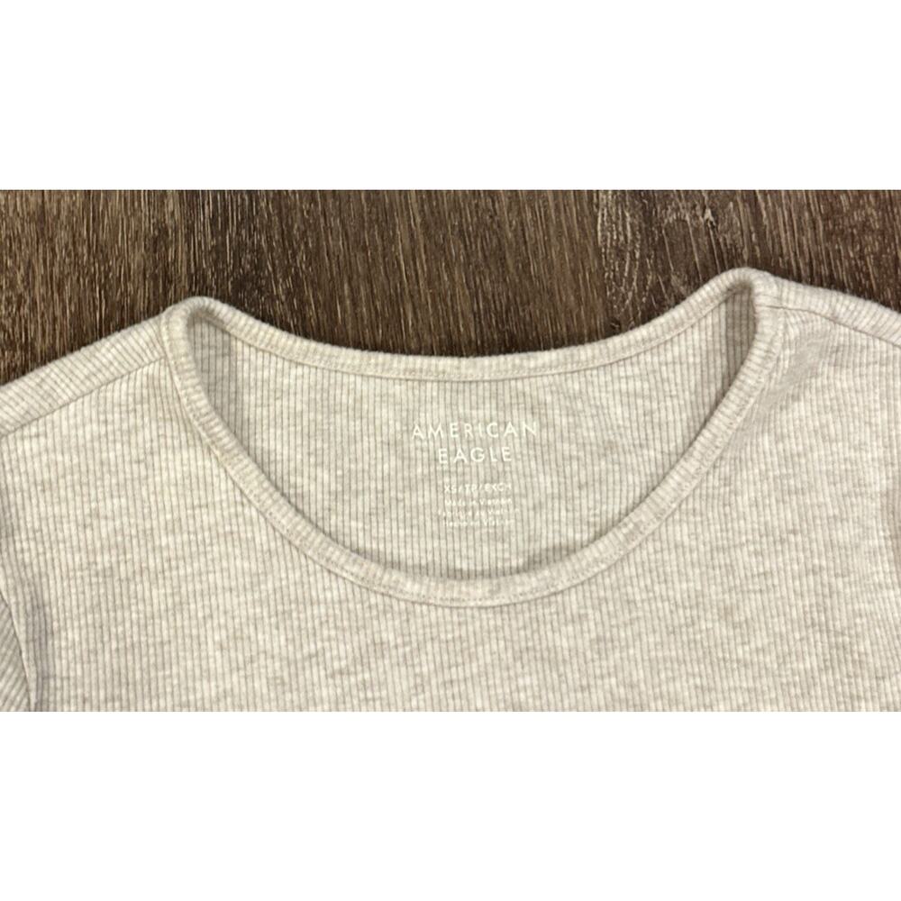 American Eagle Ribbed Slim Fit Shirt Womens XS Beige Tan Soft AE Top Neutral - Picture 3 of 4